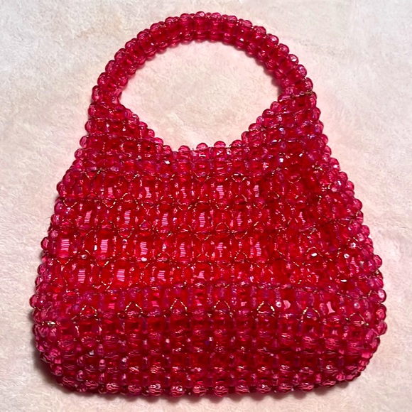 Vintage Pink With Gold Thread Beaded Purse - Picture 2 of 5